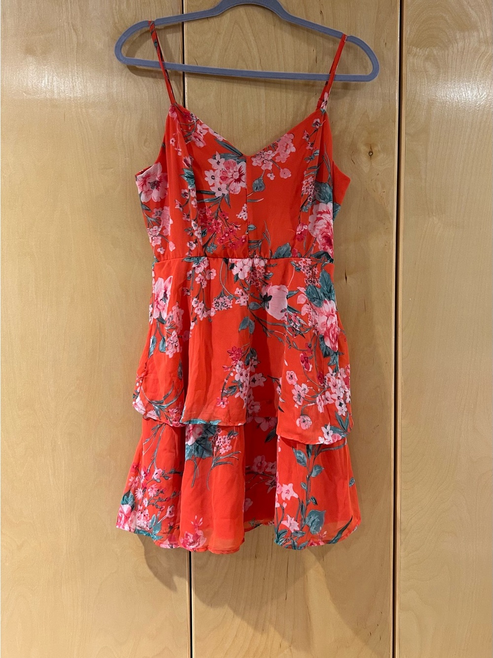 Women’s Red Floral Tiered Sundress - Sleeveless Spaghetti Straps
